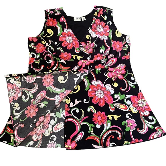 Cato Y2K Plus Size Hippie Boho Groovy Psychedelic Floral Asymmetrical Wrap Top - Picture 2 of 5